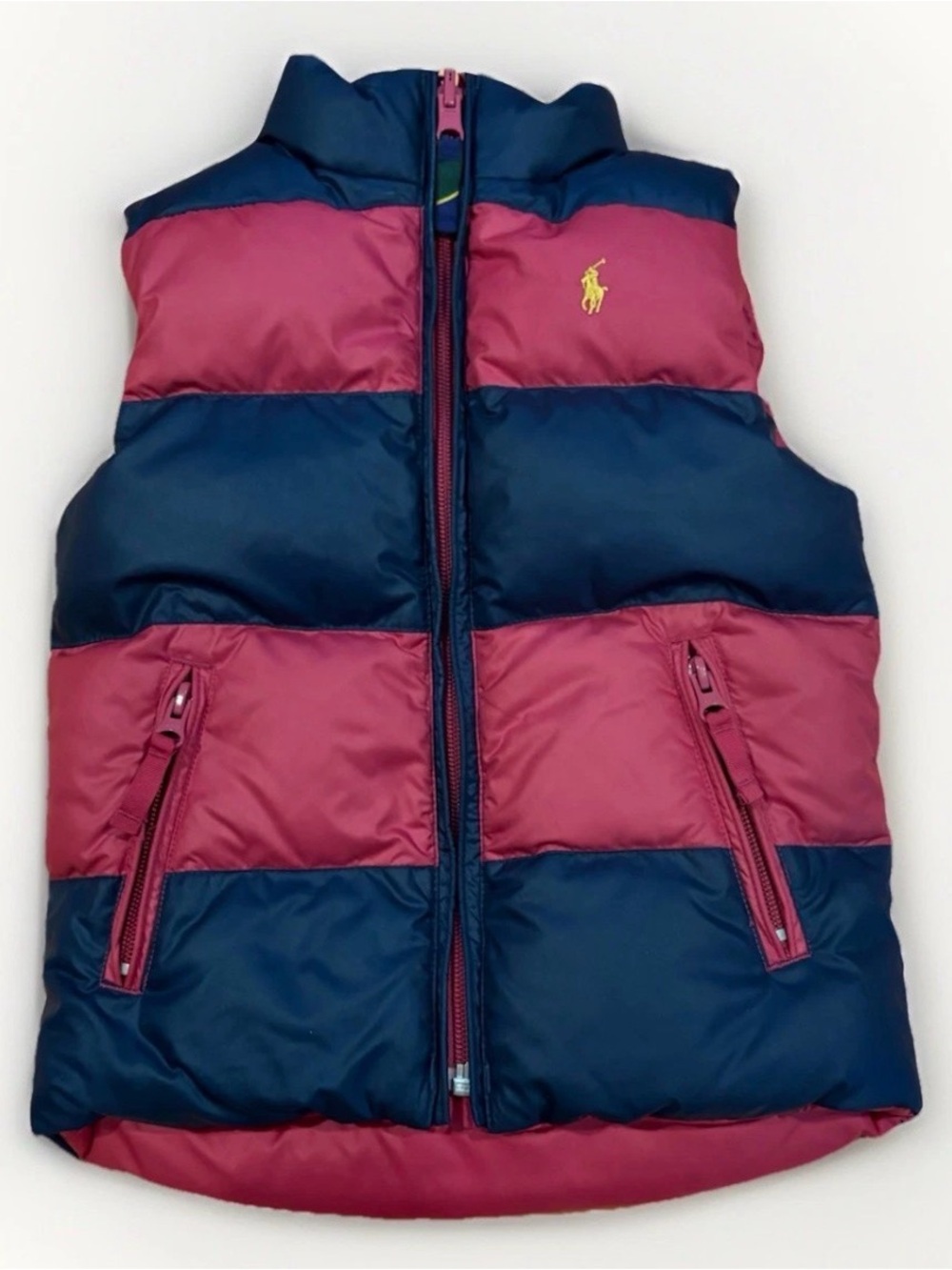 Ralph Lauren Down Filled Puffer Vest Reversible Girls Size 5 Navy Blue Pink
